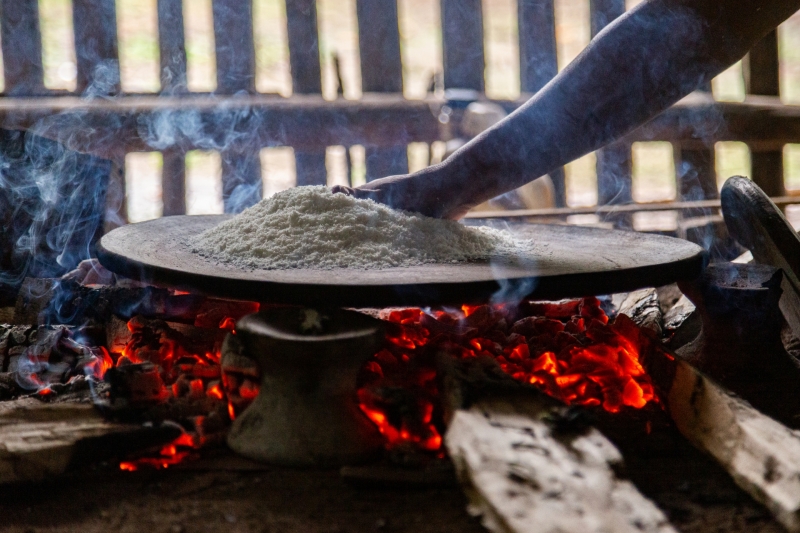 Cooking Yucca Bread Over an Open Fire