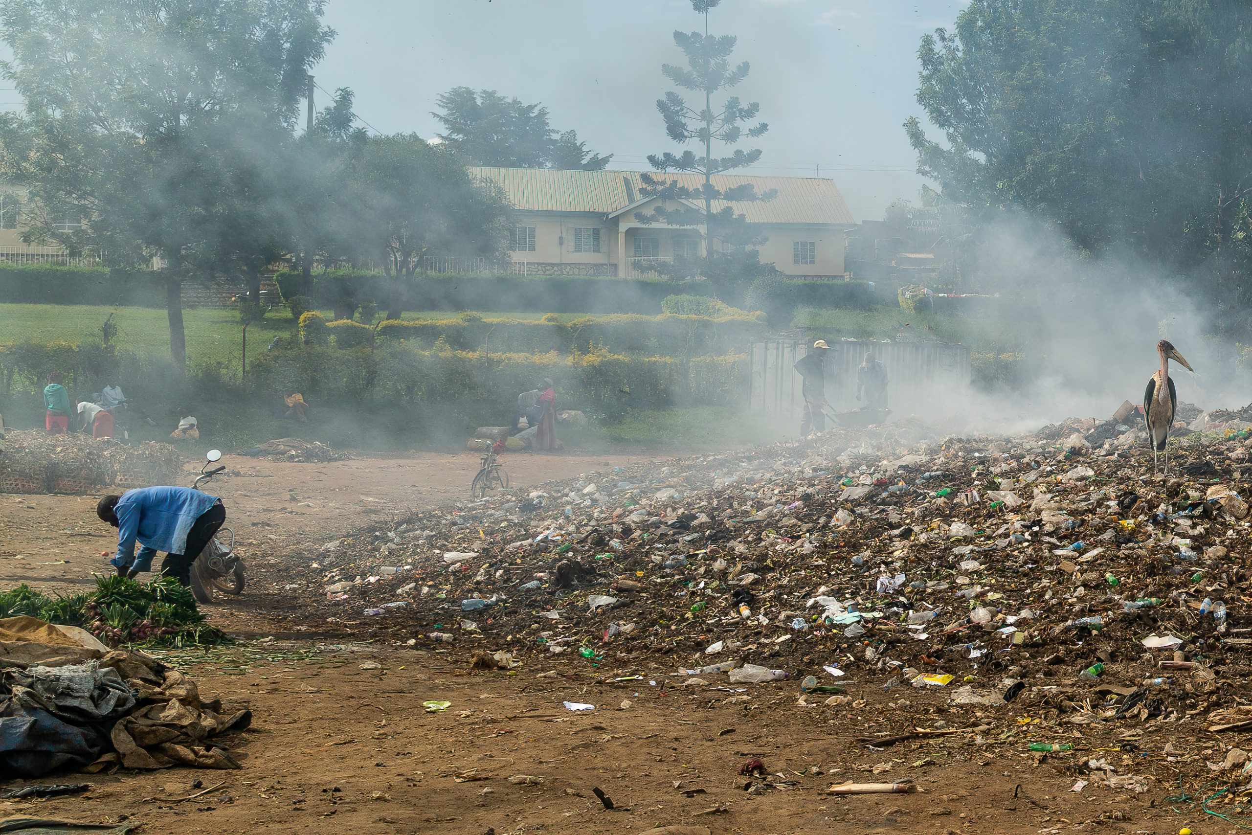 smoldering landfill in Fort Portal, Uganda